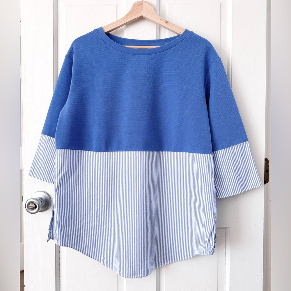 COS Mixed Media Lightweight Sweater Shirt Ticking Stripe Blue White Size S